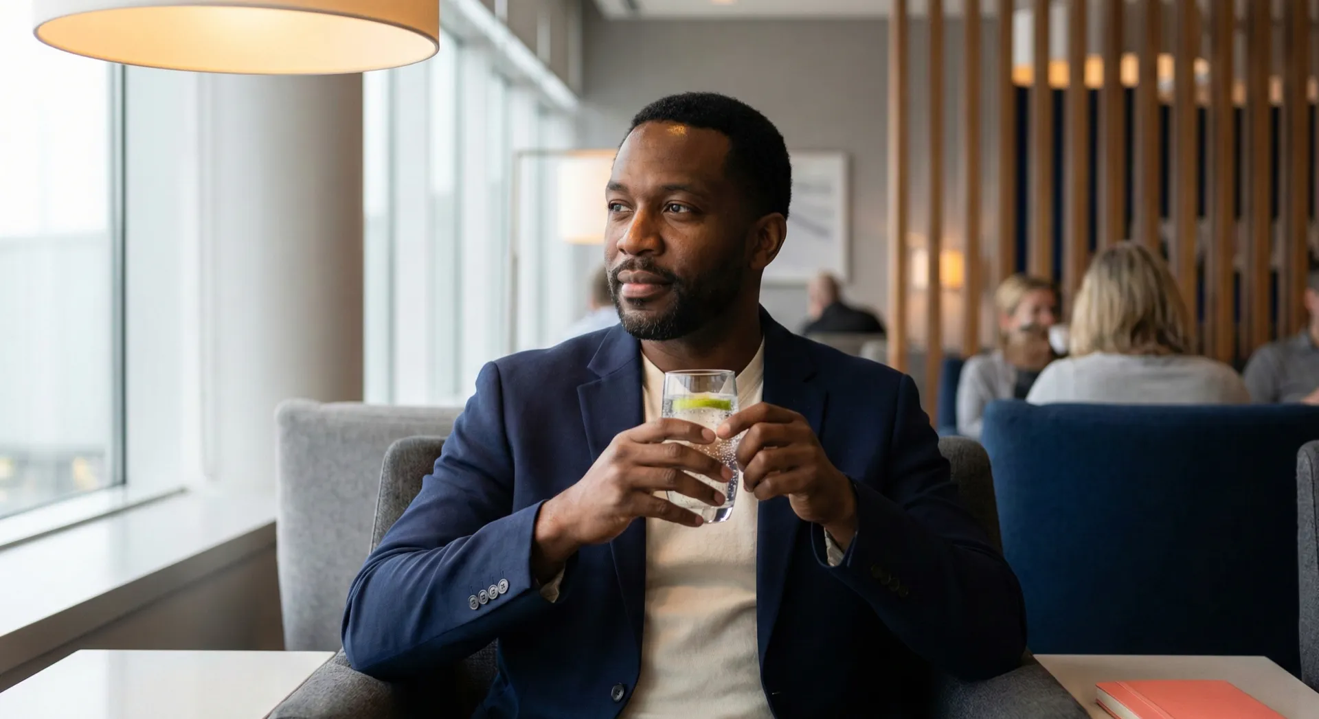 Man feeling confident and at ease at airport