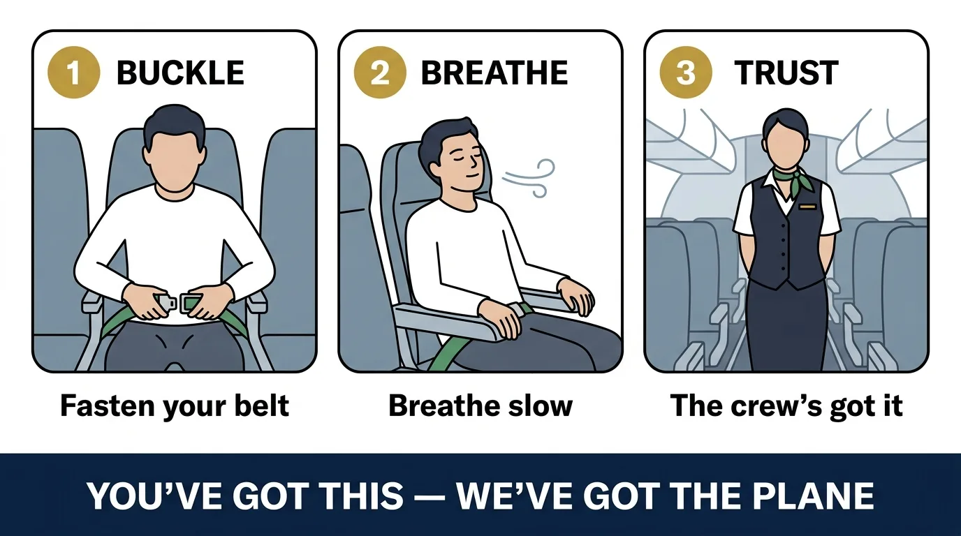 What to do when it gets bumpy: buckle your seatbelt, breathe slowly, and trust the crew